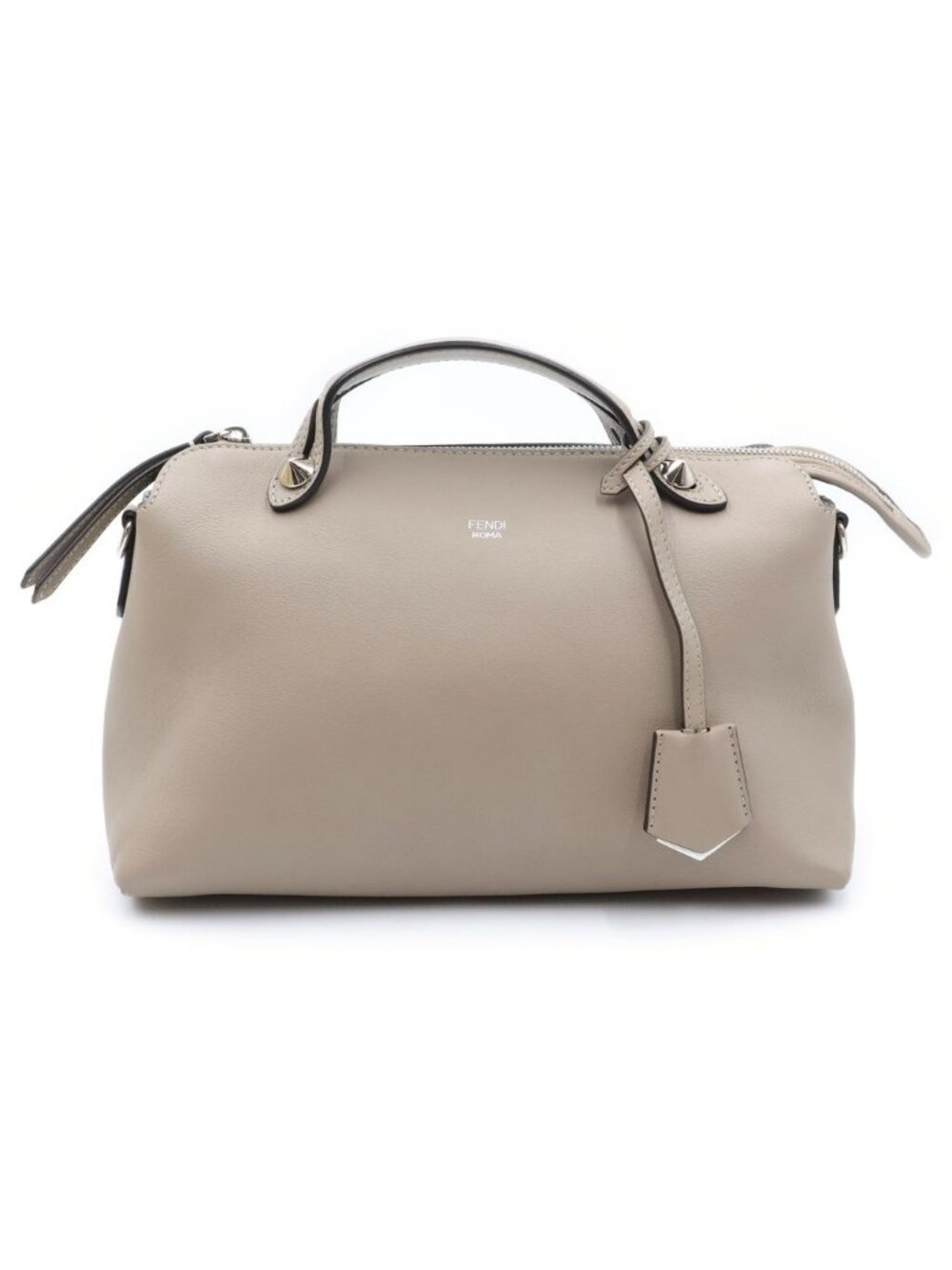 Fendi by the Way Medium 2-Way Shoulder Bag Greige Beige Leather Silver